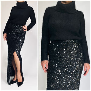 Lauren Ralph Lauren Womans Sweater Kid Mohair Blend Wool Black Turtleneck P/S